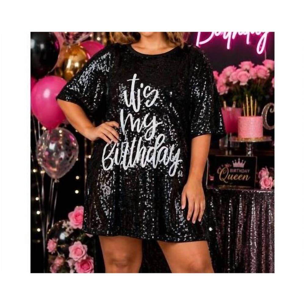 NEW WHY DRESS it's my birthday sequin tunic dress in black
